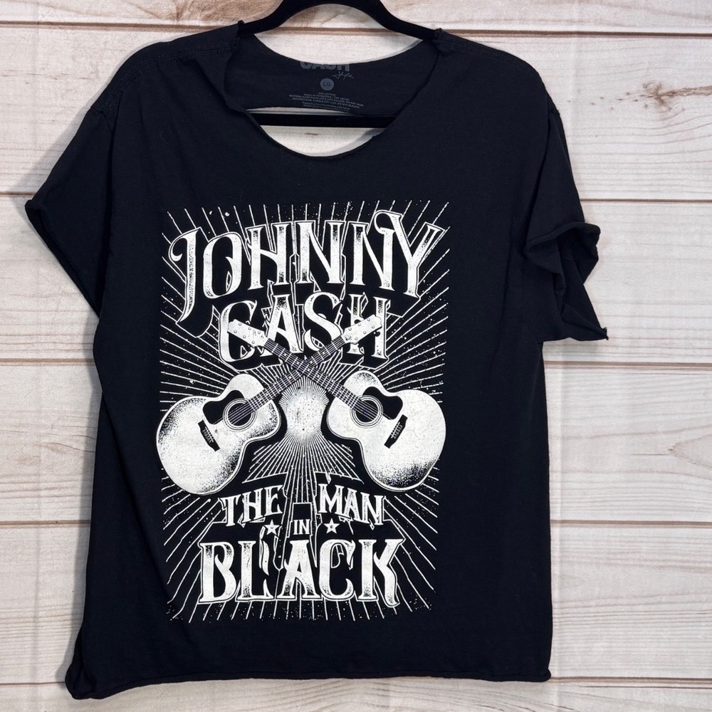 Johnny Cash Graphic T-Shirt Womens Large Black Distressed Back Man In Black